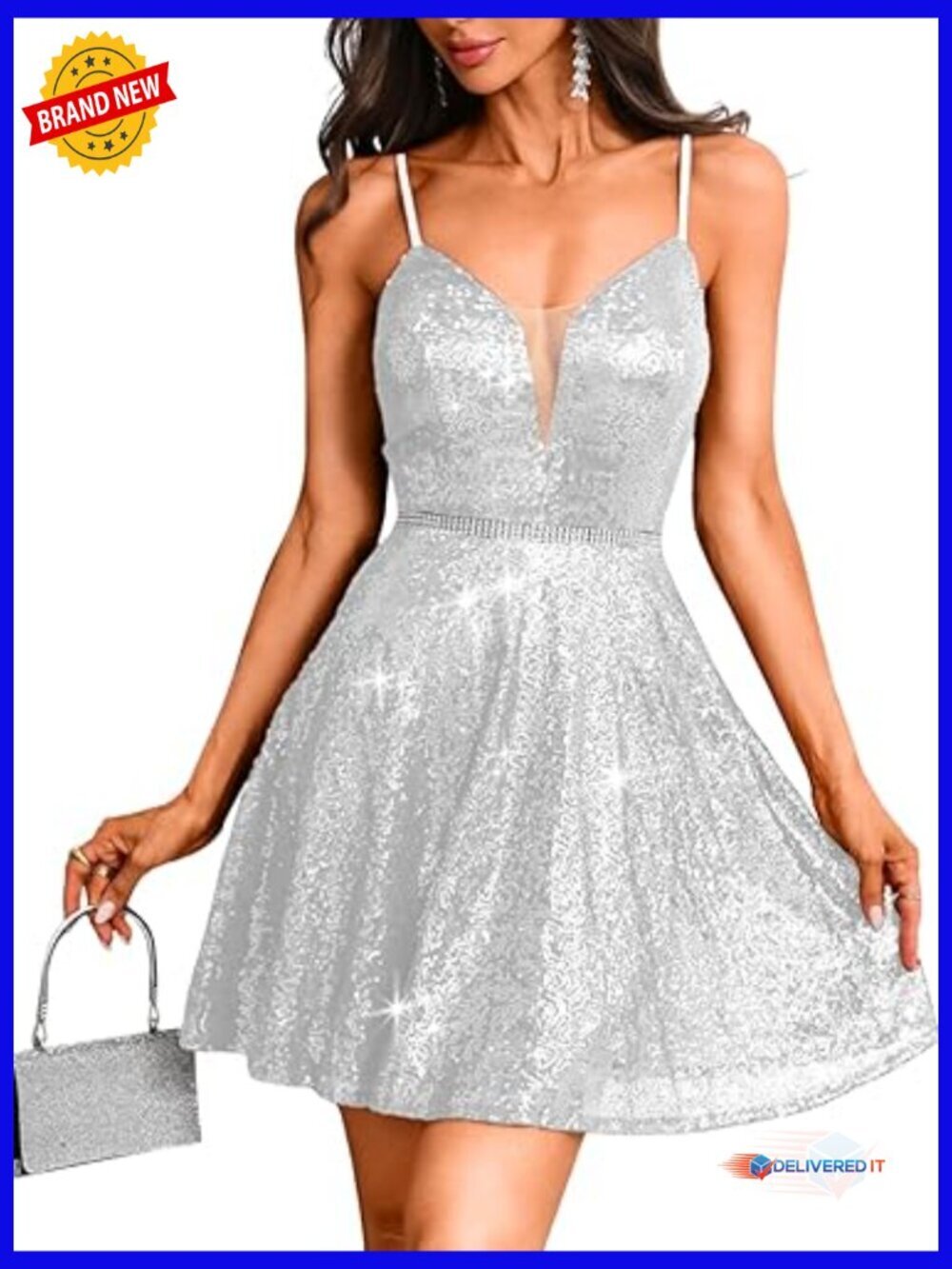 Sequin Mini Dress Deep V Backless Cocktail Party Vegas Outfit